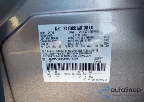 2019 Lincoln Nautilus Select z USA, uszkodzony, nr VIN 2LMPJ6K99KBL13379